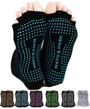 Mato & Hash Toeless Exercise "Barefoot Feel" Yoga Half Toe Socks With Full Grip