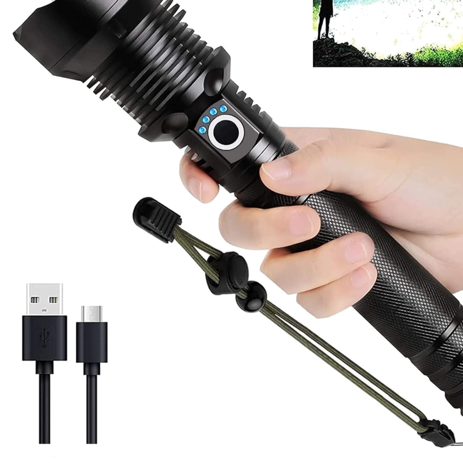 Light Up the Night: 990,000 Lumens Rechargeable Flashlight & Adjustable Focus