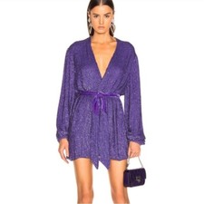 Retrofete Gabrielle Sequin Metal Purple Wrap Robe Mini Dress Sz S