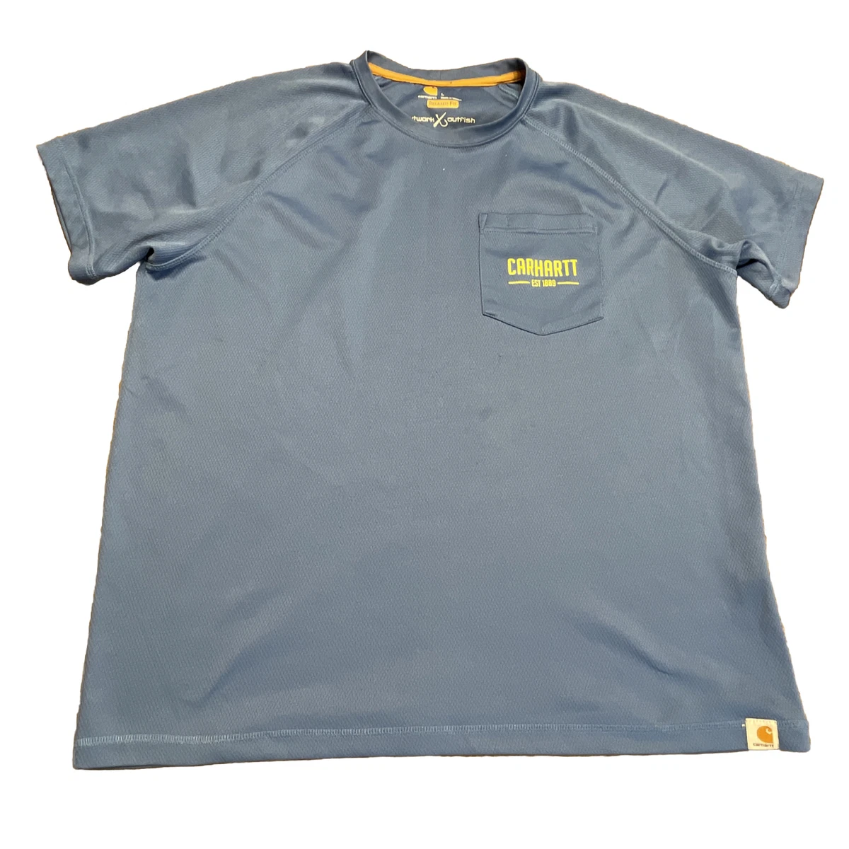 Carhartt Force Shirt Mens L Outwork Outfish Relaxed Fit Fishing Blue Pocket  Tee