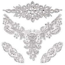 4 Pieces Crystal Rhinestone Applique Silver Bridal Wedding Applique Iron on R...