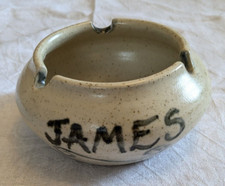 Begelly Pottery Wales HandMade Round Ashtray glazed name 'JAMES'.  Approx 1995.
