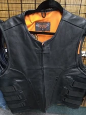 Size Large Leather Stand Motorcycle Vest W/ Concealed Carry Pocket.... Brand New