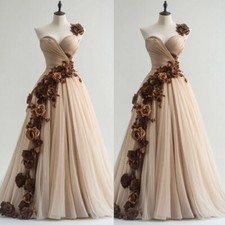Vintage Champagne Wedding Dresses Sweetheart with 3D Flowers A Line Bridal Gowns