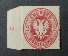 1863 Mi:105,-MiNr 10 A Ovalausgabe 2 Schilling karmin ungebraucht Falz Randstück