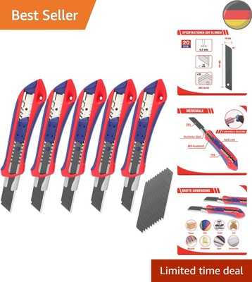 WORKPRO 5 Stück Cuttermesser Set 18mm mit 20 Ersatzklingen aus SK5, Profi Cut...