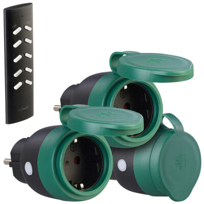 revolt 3er-Set Outdoor-Mini-Funksteckdosen, Fernbedienung, bis 3.680 W, IP44