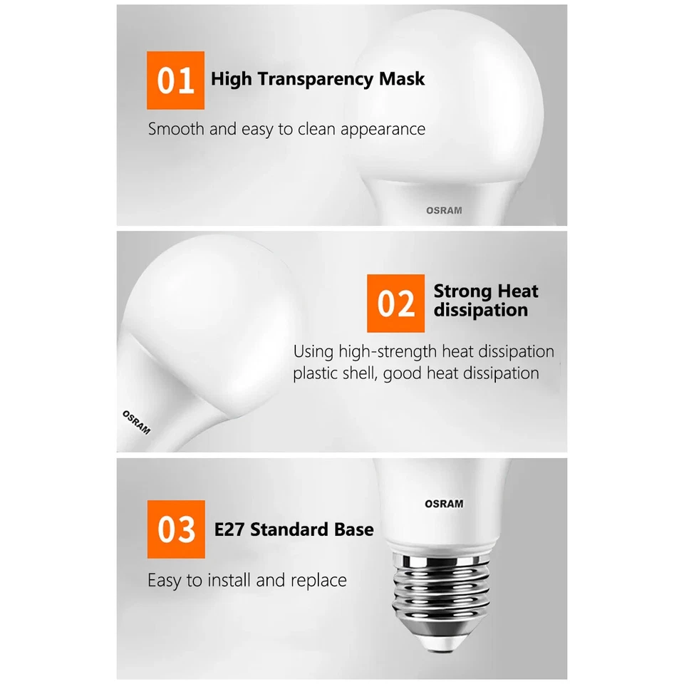 OSRAM LED 4.9W 8.5W 10W 13W E27 220V Frosted Bulbs 2700K 4000K 6500K Room Light - Image 4 of 4