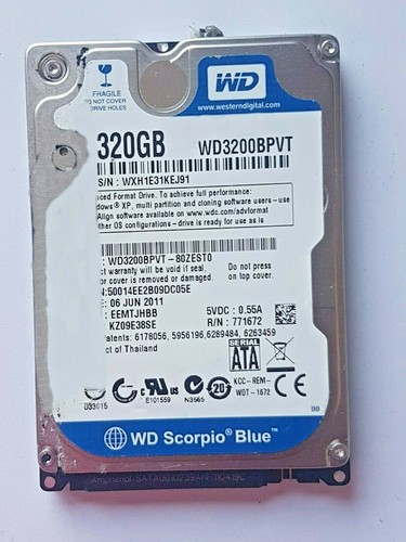 320 GB SATA Western Digital WD3200BPVT-80ZEST0 5400rpm 8MB intern 2.5" HDD