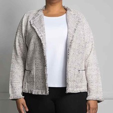 Nic + Zoe Chilled Herringbone Fringe Open Front Blazer Size Xl
