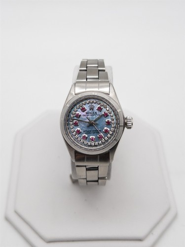 Estate $8000 ROLEX BLUE MOP Ruby Diamond Oyster Perpetual Ladies Watch SERVICED