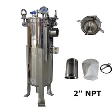 2" NPT Bag Filter Housing 304 Stainless Steel 120 Psi  In/Out #1 Bag with Mesh