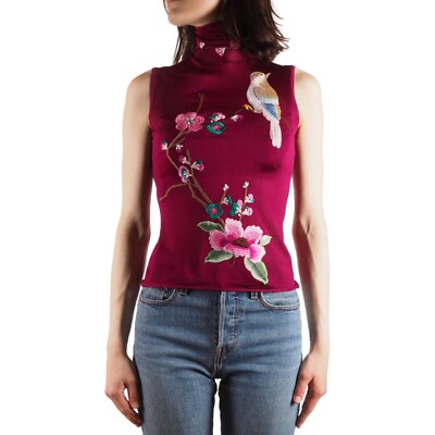 Christian Dior Vintage 2003 Embroidered Floral Bird Sleeveless Top