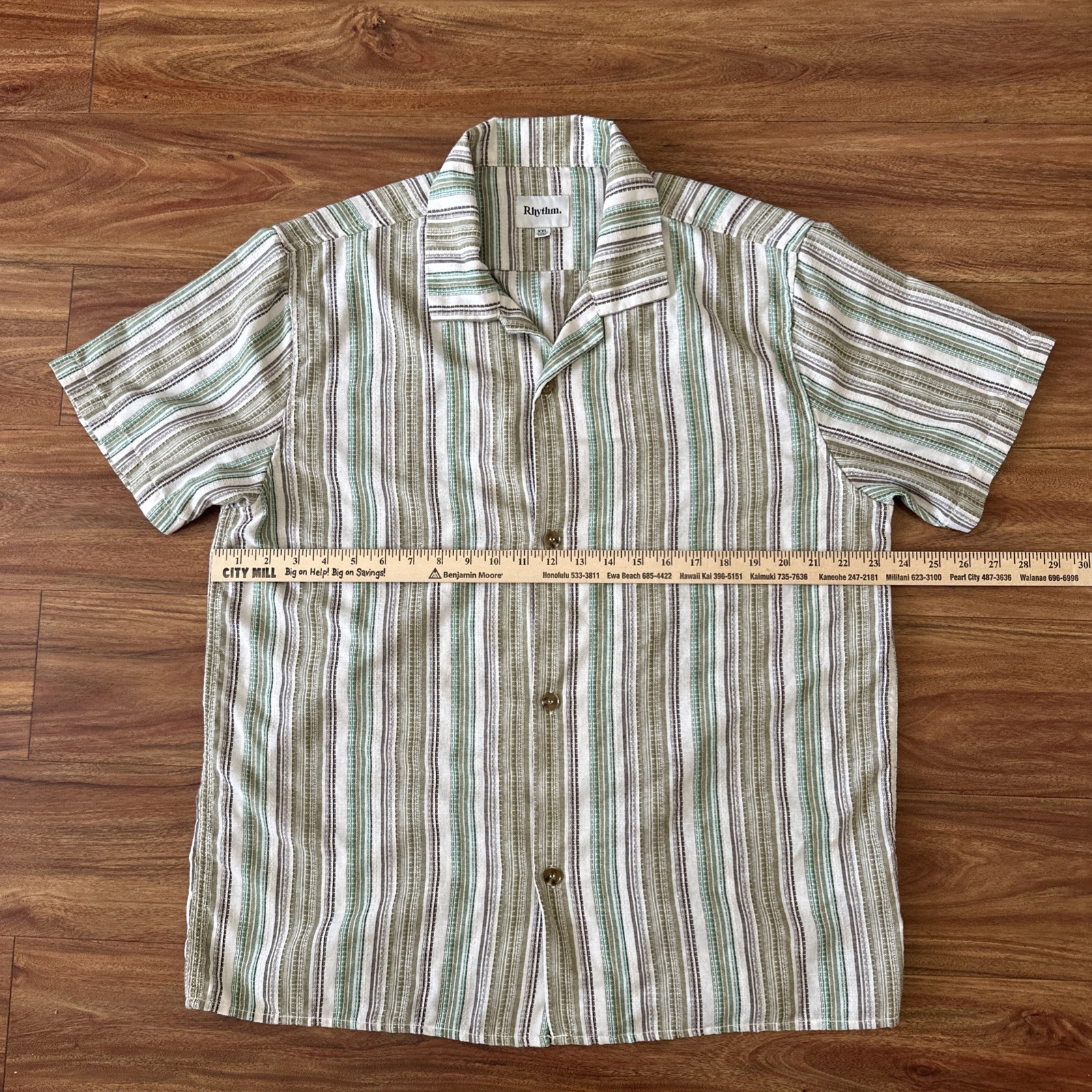 Rhythm Men’s XXL Vacation Stripe Button Up Shirt Cotton&Linen