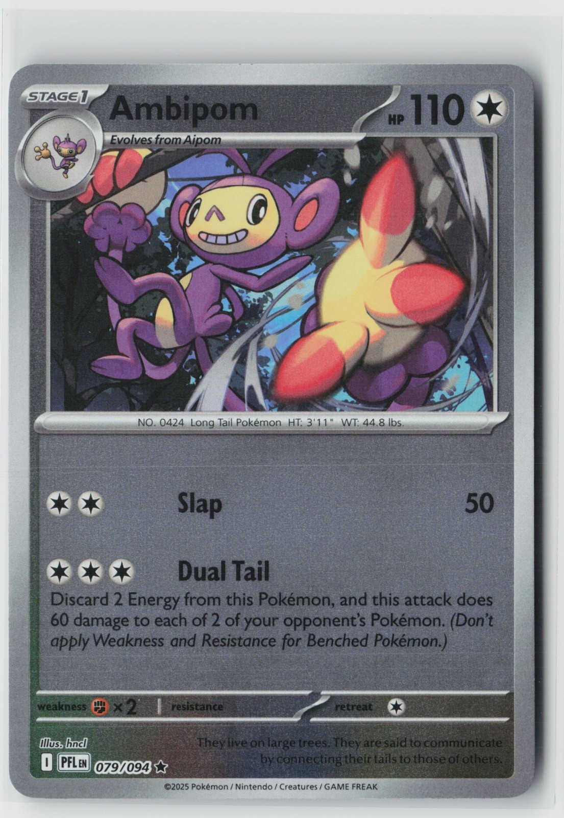 Ambipom - 079/094 Reverse Holo Rare ME02: Phantasmal Flames NM