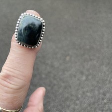 Galaxy Jasper Ring Size L Sterling Silver 925 Plated Square Green Vintage Boho