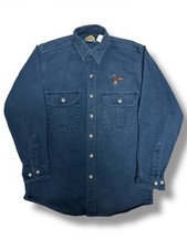 Vintage 1990s XL Cabelas Chamois Cloth Embroidered Pheasant Shirt USA Blue Sz M