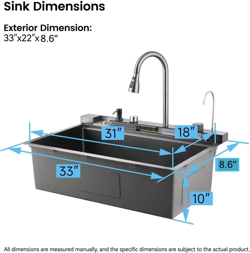 Fregadero de cocina de acero inoxidable de 33x22 pulgadas con combo de grifo Foto 3 de 4