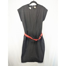 Leslie Fay Collections Black Sheath Dress with Red Belt Size 12