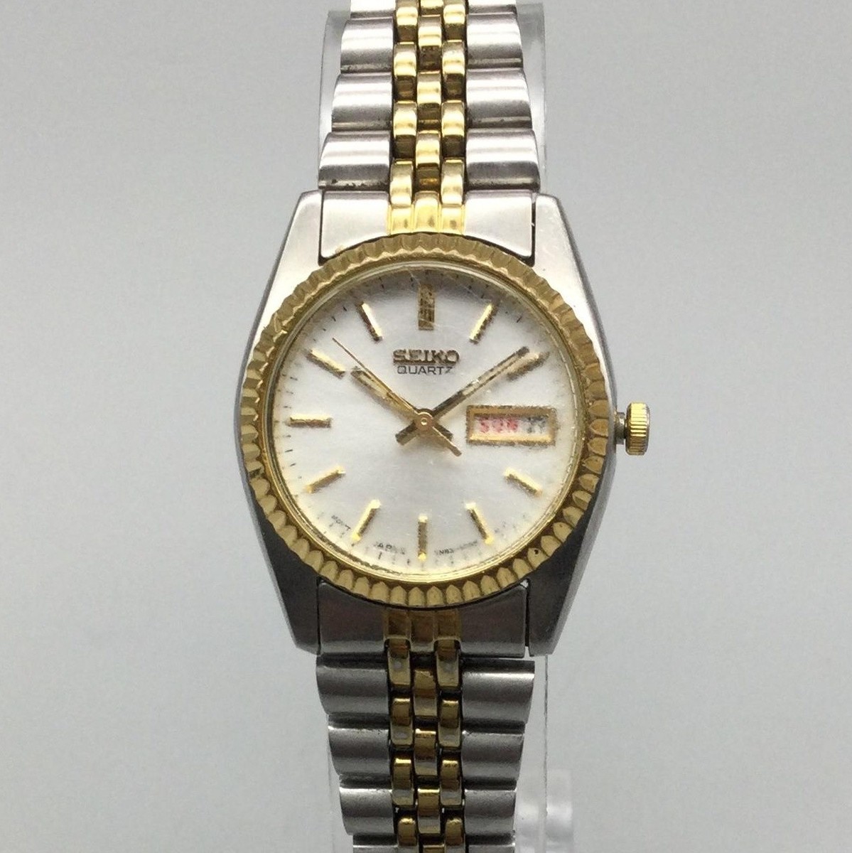 Seiko Womens Watch 23mm White Dial Two Tone Day Date 7N83-0041 New