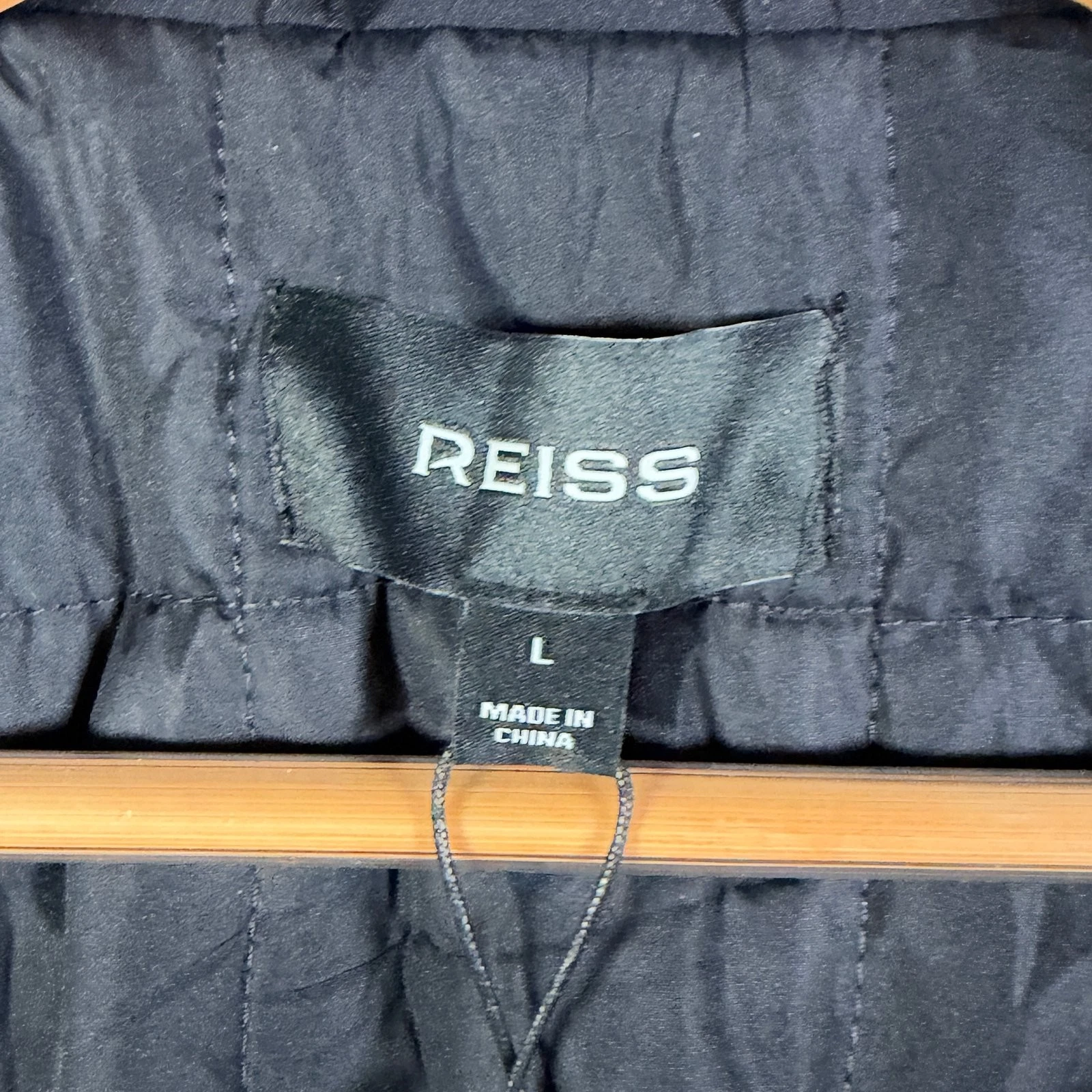 Reiss Jacket Mens L Navy Oshei Wadded Quilted Lined Full Zip Stretch $285 image 5