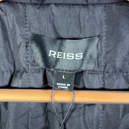 Reiss Jacket Mens L Navy Oshei Wadded Quilted Lined Full Zip Stretch $285 image 5