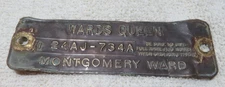 Vintage MONTGOMERY WARD Brass Model Number Machine Plate WARDS QUEEN