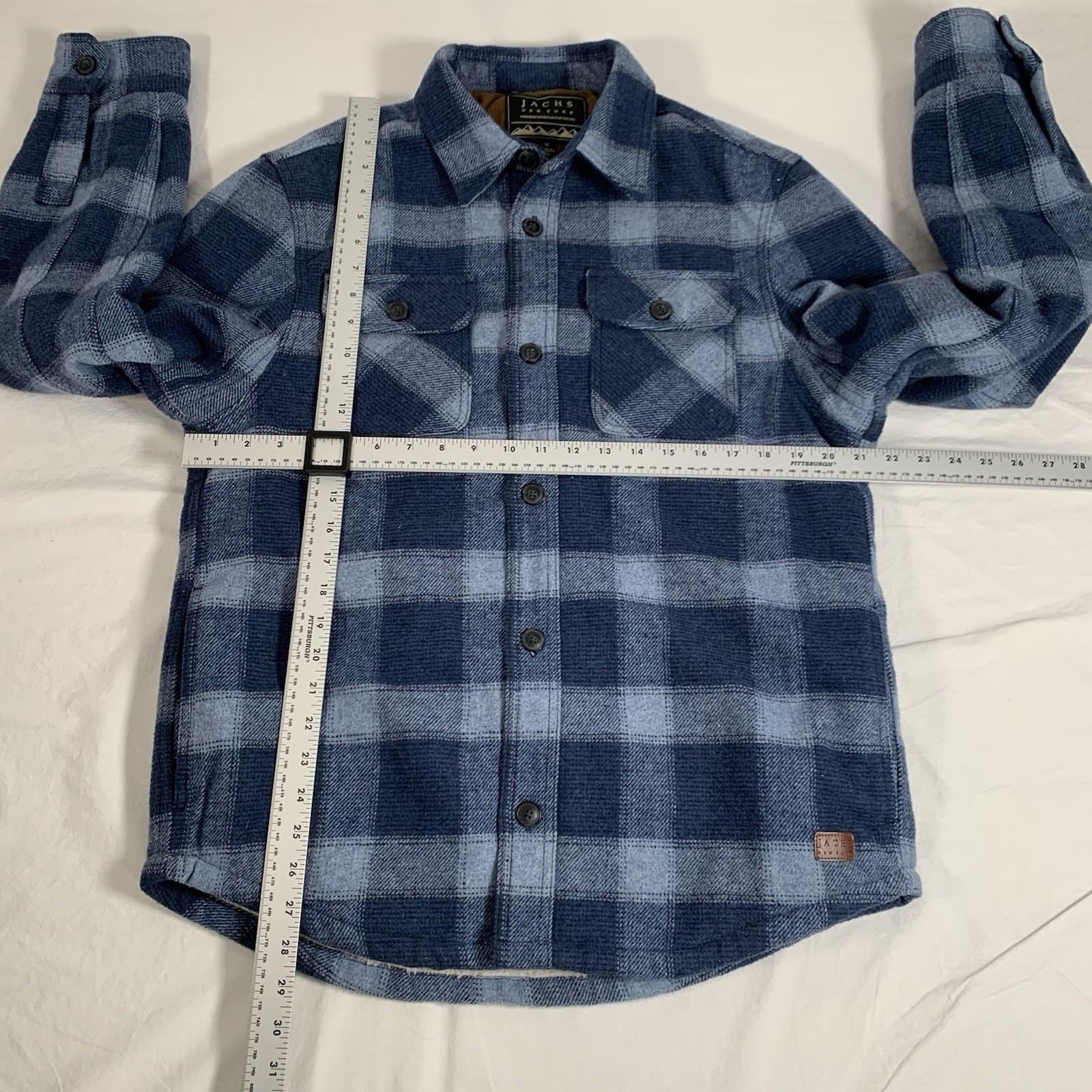 Jachs New York Jacket Shacket Mens Medium Blue Plaid Wool Blend Sherpa Lined