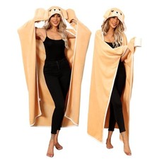 Wearable Blanket Hoodie, Animal Fuzzy Blanket Warm Cozy 52"W  60"H Gold Puppy