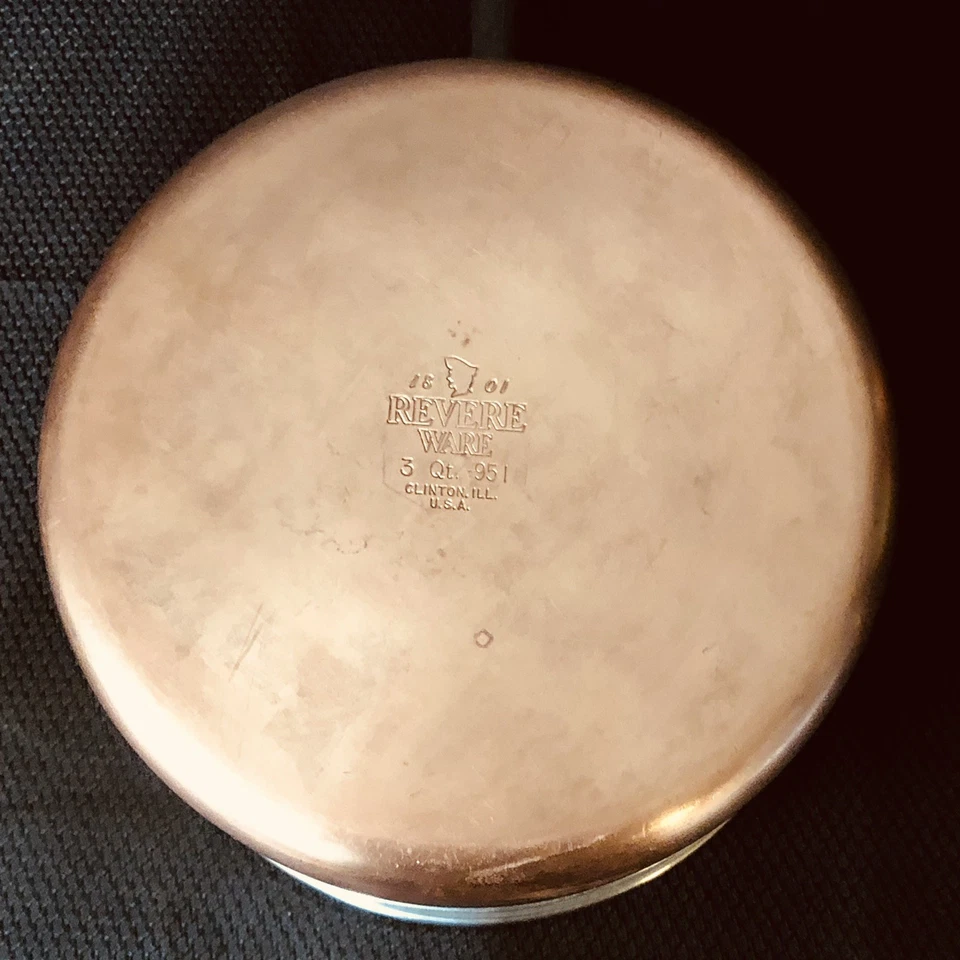 VTG Revere Ware 1801 Saucepan 3 Qt 951 Copper Clad Bottom Lid Clinton Ill USA - Image 3 of 4