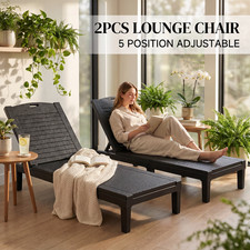 2PCS Lounge Chair No Tools Required 5 Minutes Fast Assembly Outdoor Pool