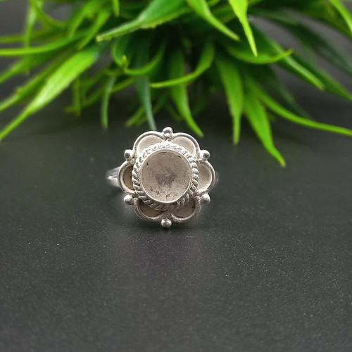 925 Sterling Silver 8mm Round Ring Blank Collet Supplies DIY Jewelry Making