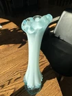 Vintage 1980s Fenton Turquoise  Opalescent Bud Vase 10" Tall