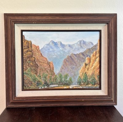 Vintage 1980s Oil Painting Canyon Rocky Landscape Van Houten Africa Framed 19x23