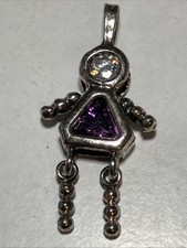 Sterling Silver 925 Charm Birthstone Baby Girl Purple Glass February 1.25  
