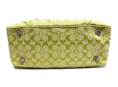 RARE COACH Y2K SOHO LG PEAR GREEN SIG C WHITE LEATHER TOTE BAG