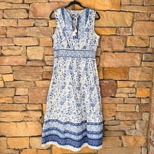 Casa Cabana L Women Blue Floral Sleeveless Maxi Dress Coastal Beach Cottage