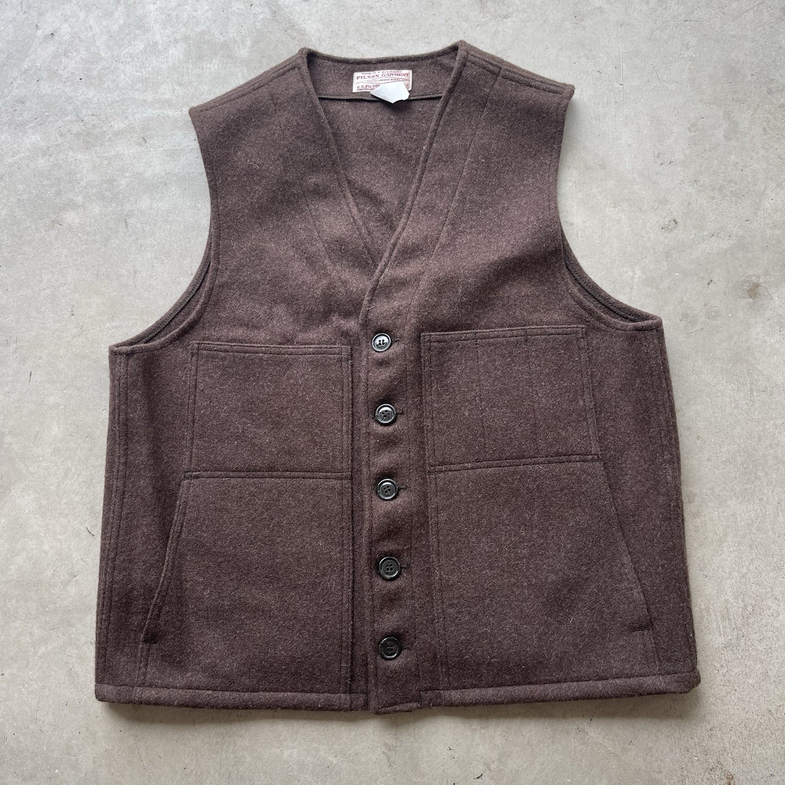 Vintage CC Filson Brown Mackinaw Virgin Wool Hunting Vest  Men's Size 42/M