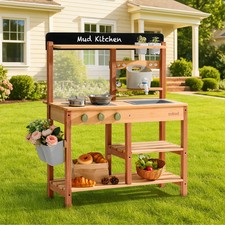 Robud Outdoor Mud Kitchen Caramel Garden Playset Play Sink For Children Gifts
