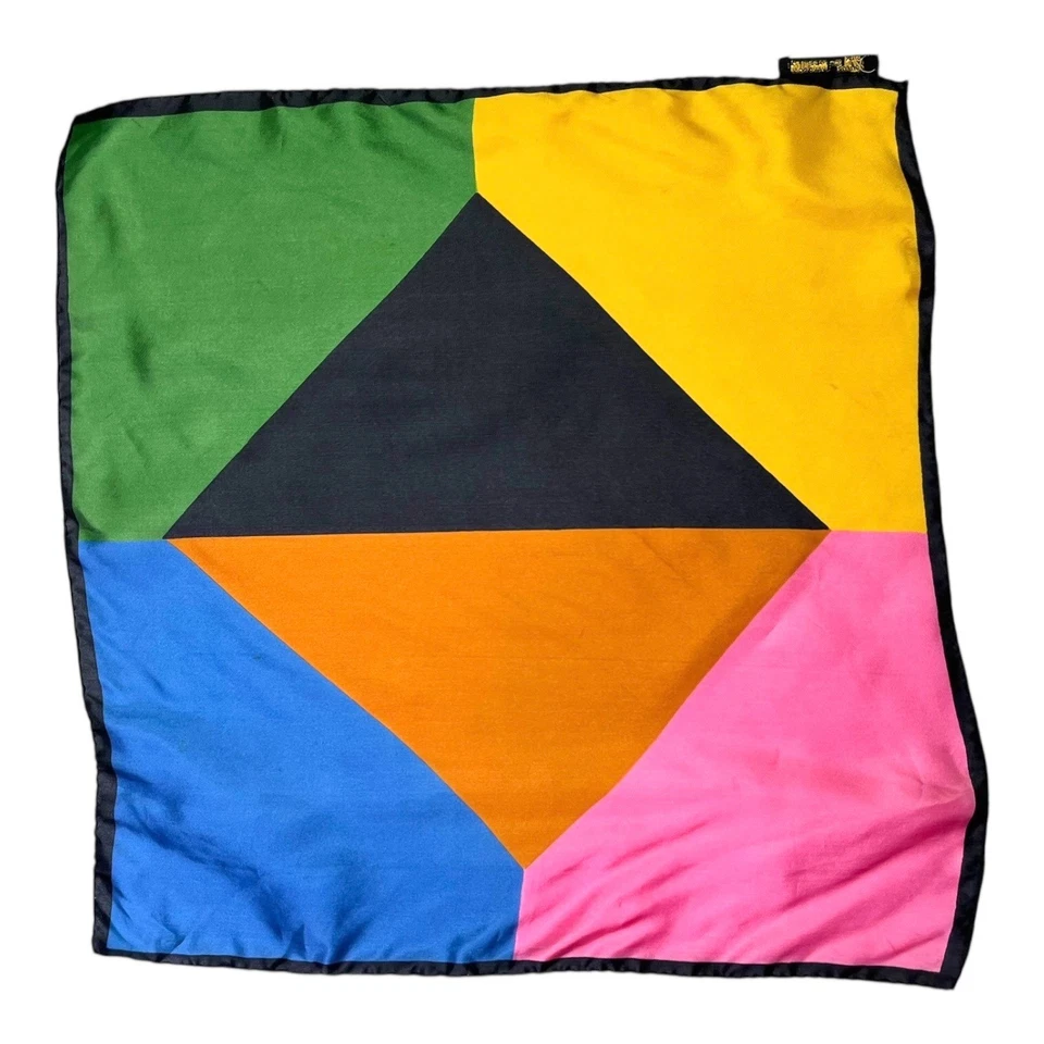 Bufanda cuadrada vintage Ashear toda seda hecha en Italia enrollada a mano 18x19 *Defectos Foto 3 de 4