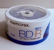 NEW Memorex 30 Pack Blu-Ray Discs BD-R 4X 25GB Single Layer Discs Factory Sealed