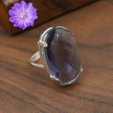 Blue Iolite Gemstone 925 Sterling Silver Handmade Jewelry Ring Gift For Her