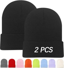Beanies Hats Multiple Colors Available Stocking caps for One Size, 2pcs Black