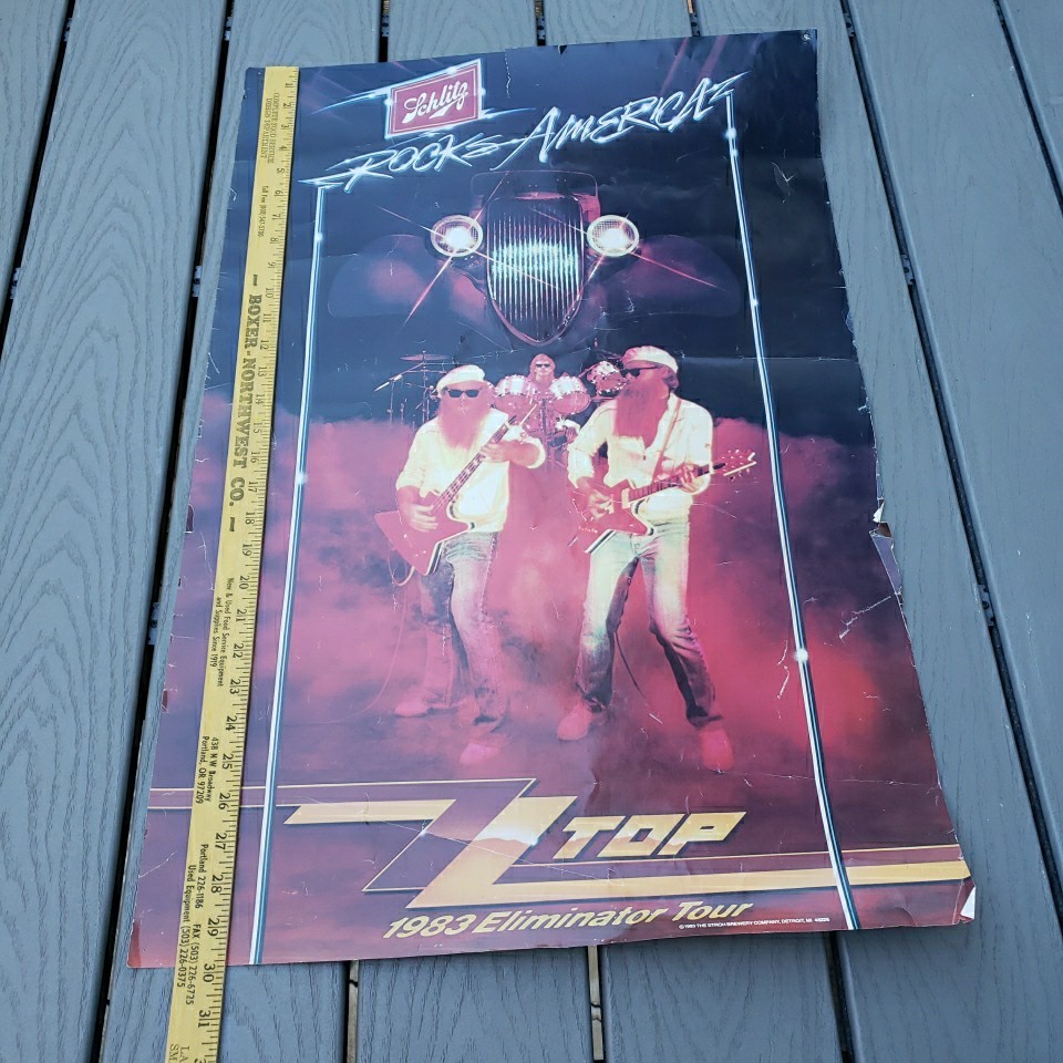 Vintage 1983 ZZ TOP ELIMINATOR TOUR SCHLITZ BEER CONCERT POSTER