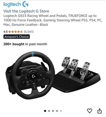 Logitech G923 Racing Wheel TRUEFORCE Genuine Leather Black PS5 PS4 PC Mac Wired