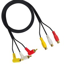 1.5m 3RCA Cable 90 Degree Angle 3 Male to Female Composite Video Audio Cord RCA