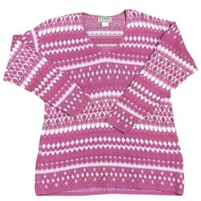 Vintage LL Bean Fair Isle V-Neck Sweater Womens S Pink Cotton Knit USA Made