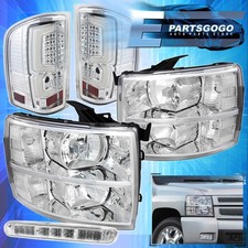 For 07-13 Chevy Silverado Chrome Housing Headlight + C-Streak Tail + Brake Lamp
