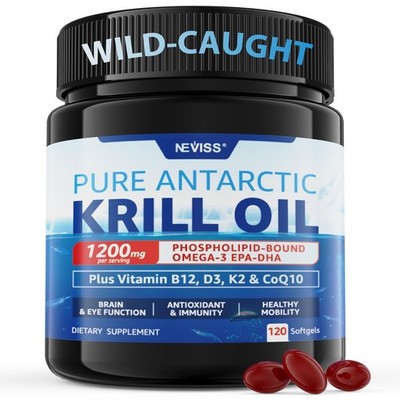 2 Pack Antarctic Krill Oil Omega 3 Softgels 1200mg Made in USA W/Phospholipid...