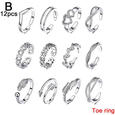#ad 12pcs Toe Rings Summer Fashion Foot Beach Rings Geometric Open Barefoot Finger $8.99